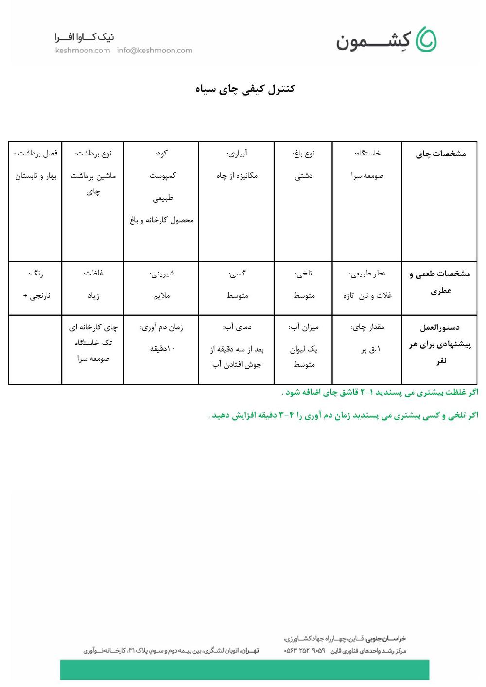 نتیجه آزمایش چای کارخانه ای تک‌خاستگاه