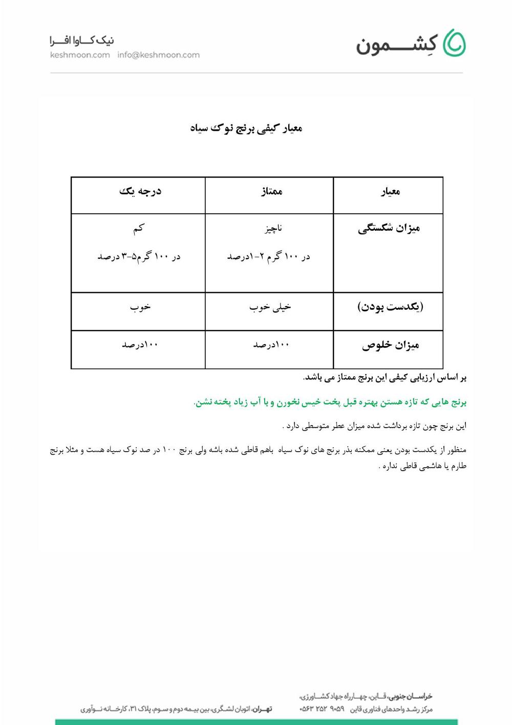 نتیجه آزمایش برنج نوک سیاه ممتاز