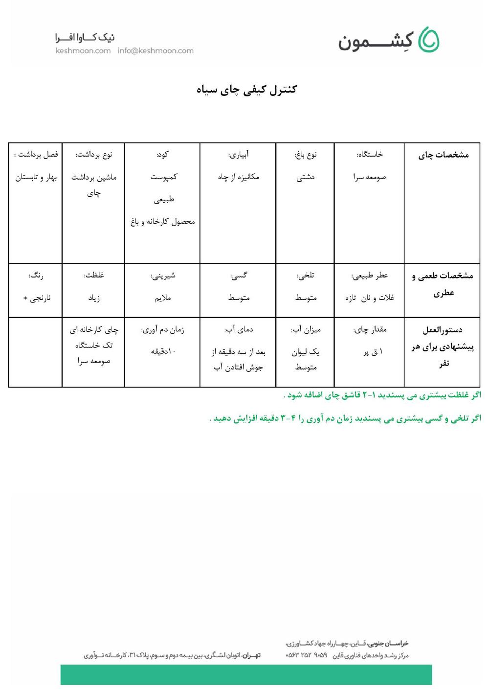 نتیجه آزمایش چای کارخانه ای تک‌خاستگاه