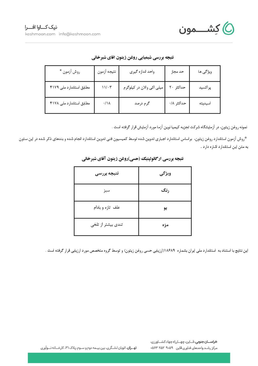 نتیجه آزمایش روغن زیتون فرابکر کرونایکی