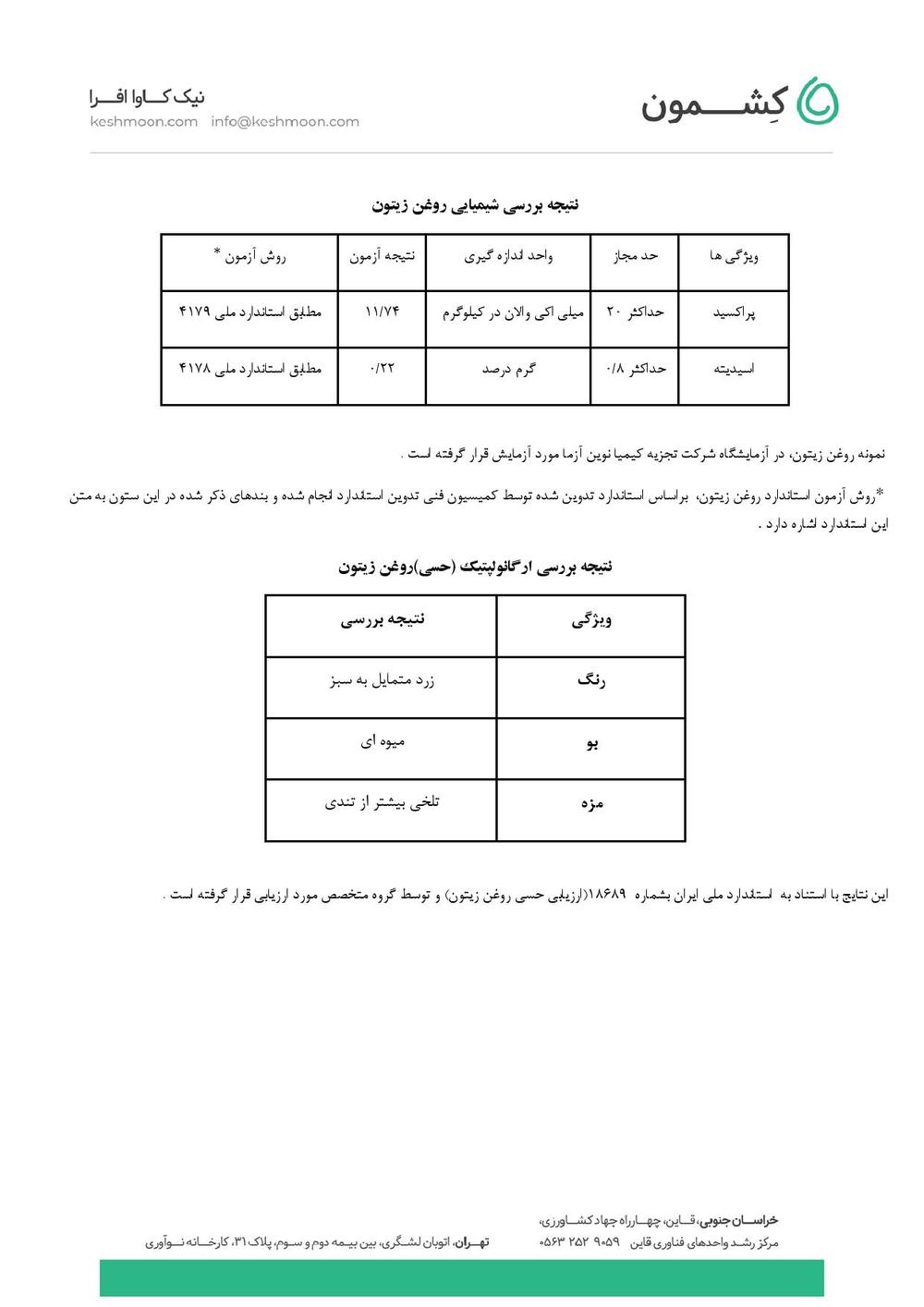 نتیجه آزمایش روغن زیتون فرابکر