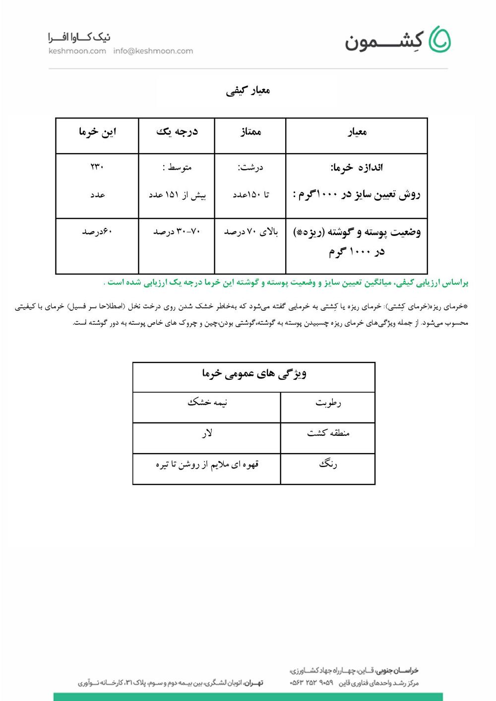 نتیجه آزمایش خرمای خاصویی