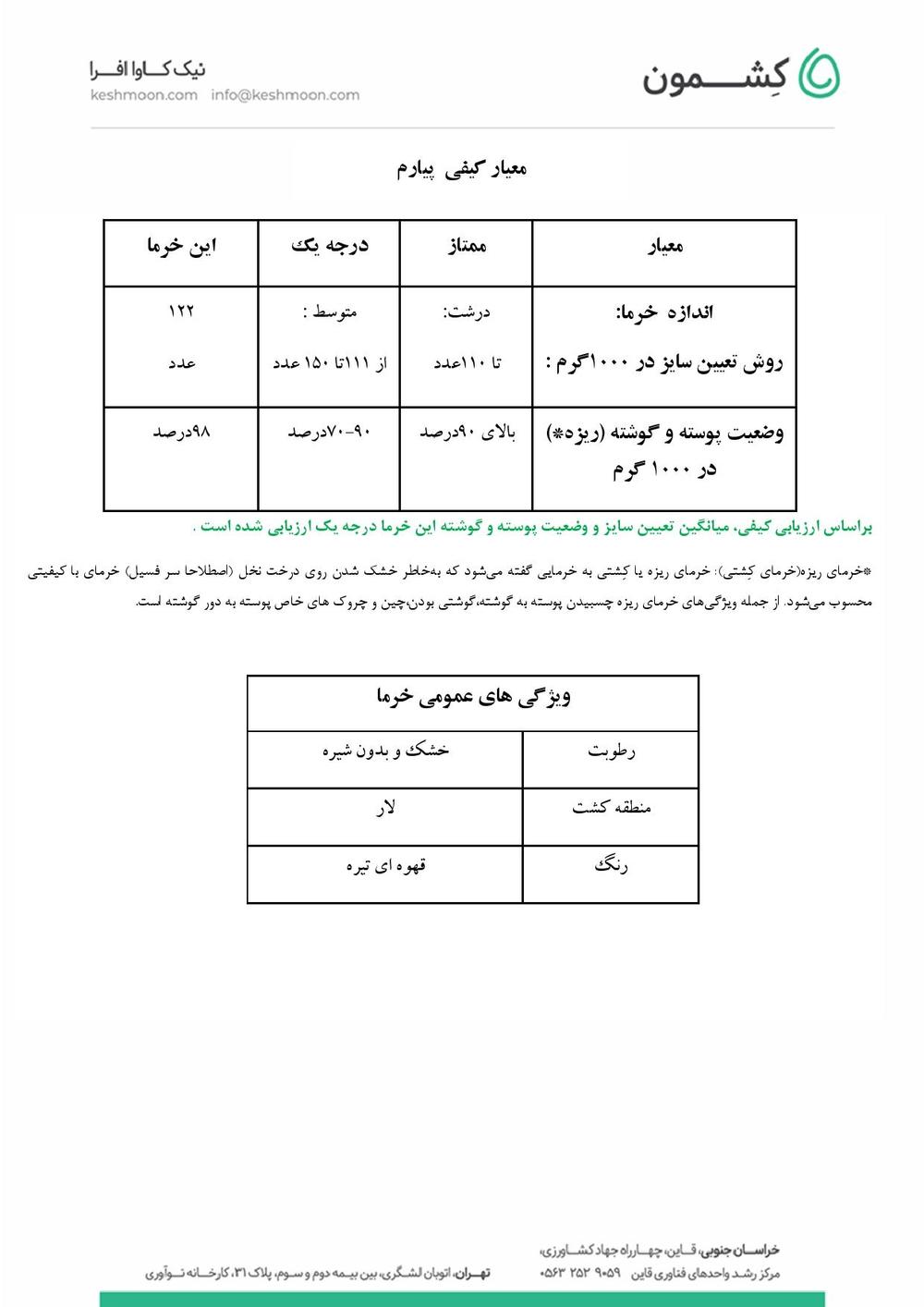 نتیجه آزمایش خرما پیارم