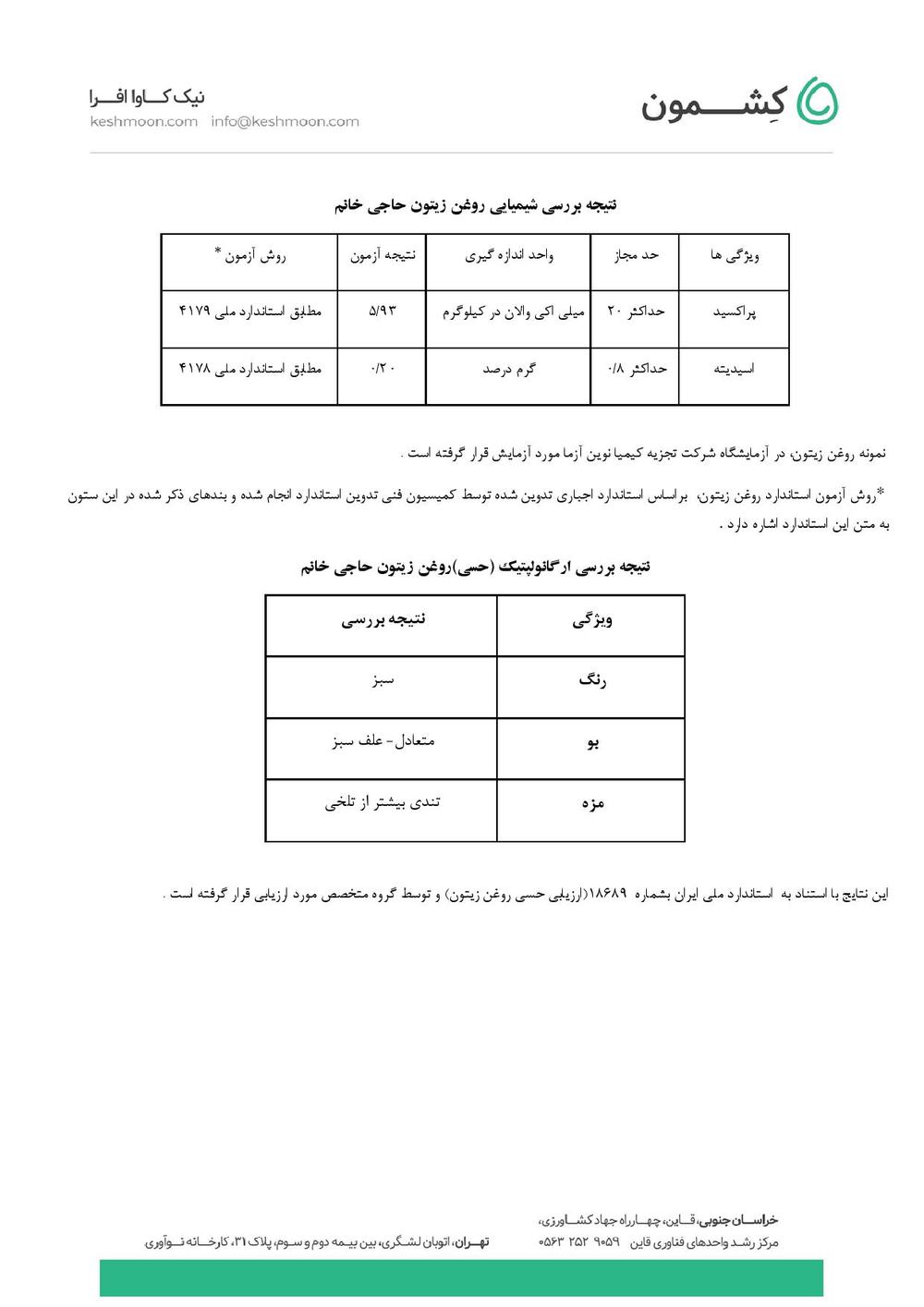 نتیجه آزمایش روغن زیتون فرابکر کرونایکی