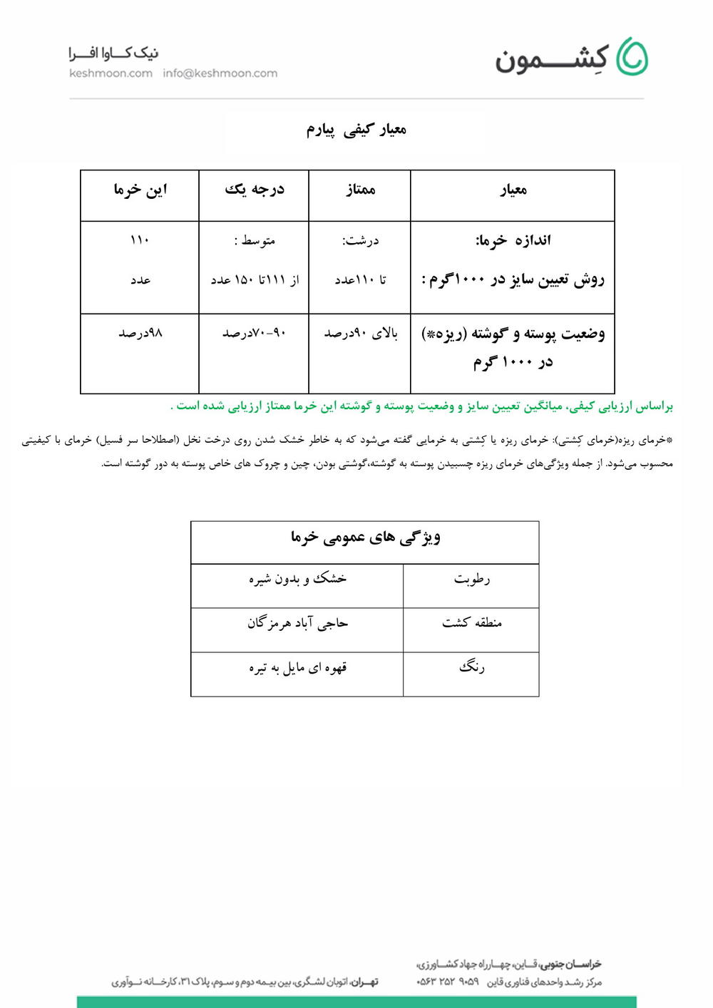 نتیجه آزمایش خرما پیارم