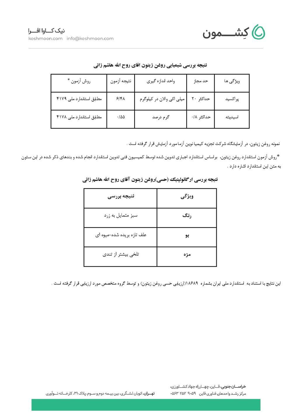 نتیجه آزمایش روغن زیتون فرابکر کرونایکی