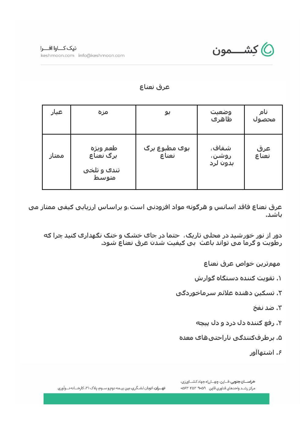 نتیجه آزمایش عرق نعناع